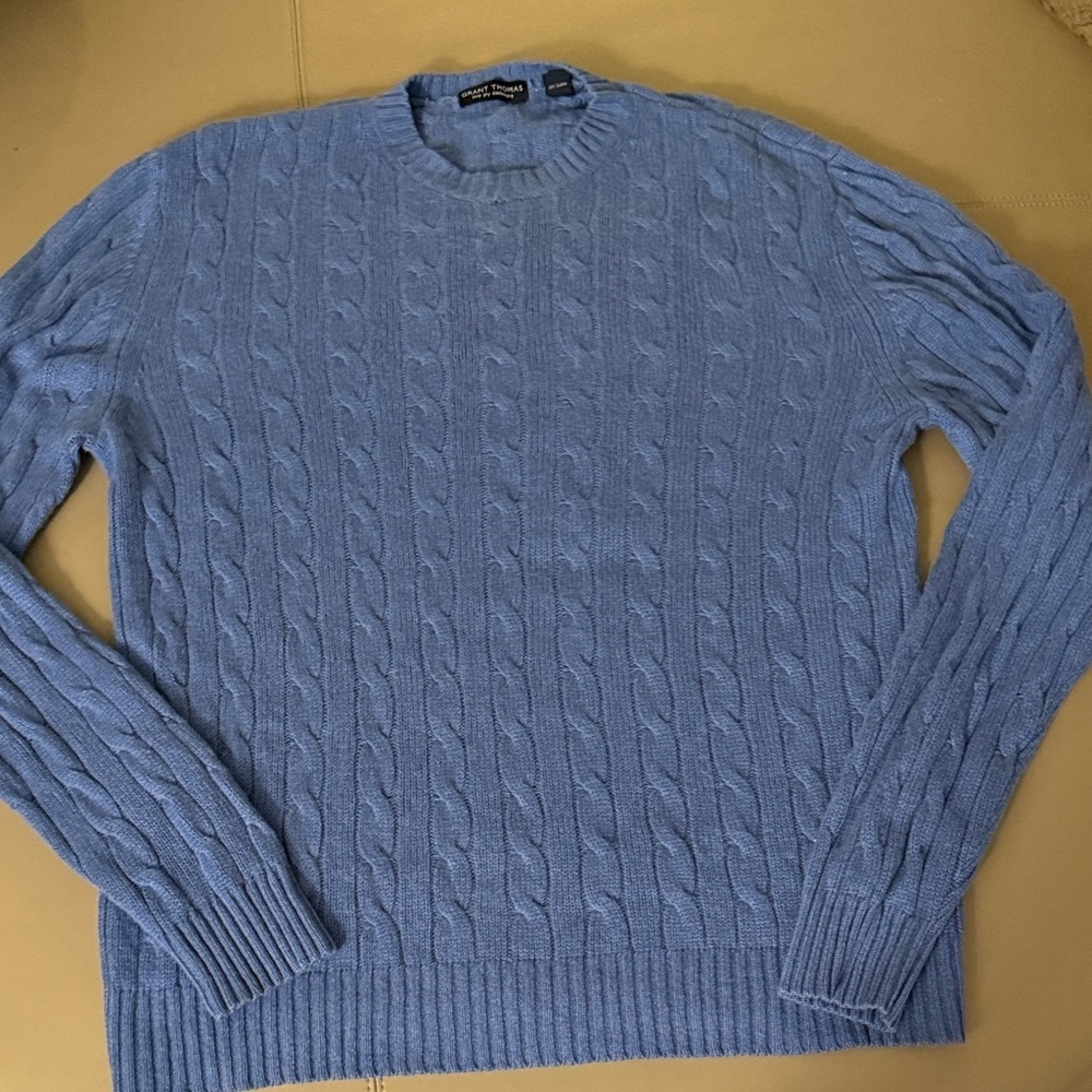 Grant Thomas Mens 2 Ply Cashmere Cable Knit Sweater. Size XL. Blue.